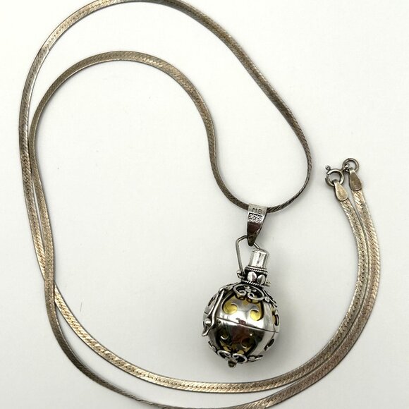 Mexican Sterling Silver Harmony Ball Bola Pendant with Ball Chimes - Picture 1 of 17